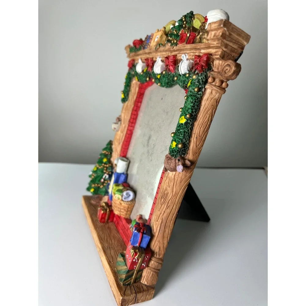 Vintage 90s 3D Christmas Fireplace Picture Frame Resin Holiday Decor Mantel
